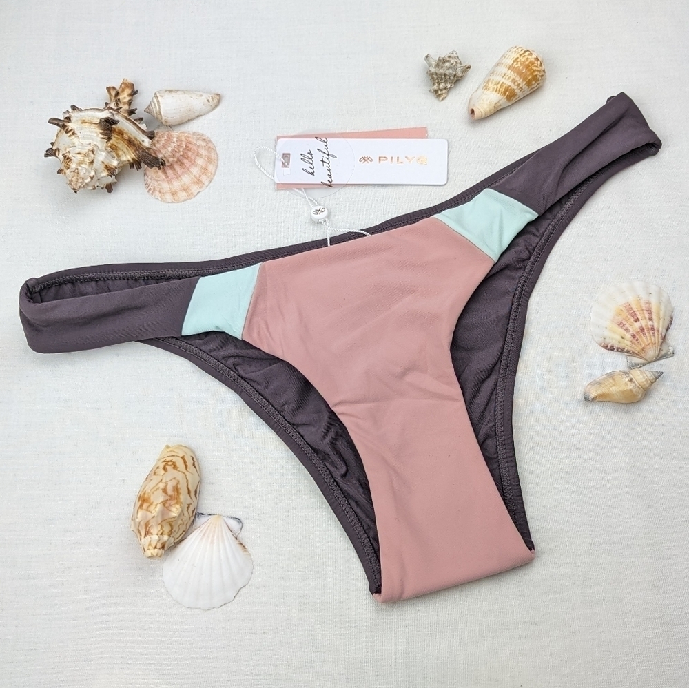 Pilyq Riviera Color Block Brown Pink Mint Teeny Cheeky Bikini Bottom